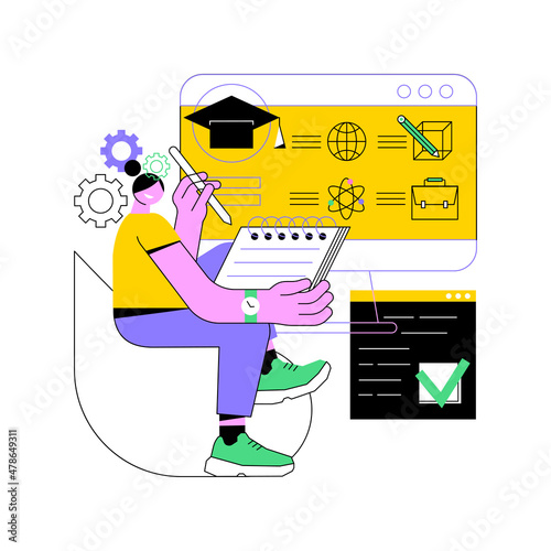 Course enrollment abstract concept vector illustration. Enroll in a course, apply for degree program, add to study plan, online enrollment system, registration form, new student abstract metaphor.