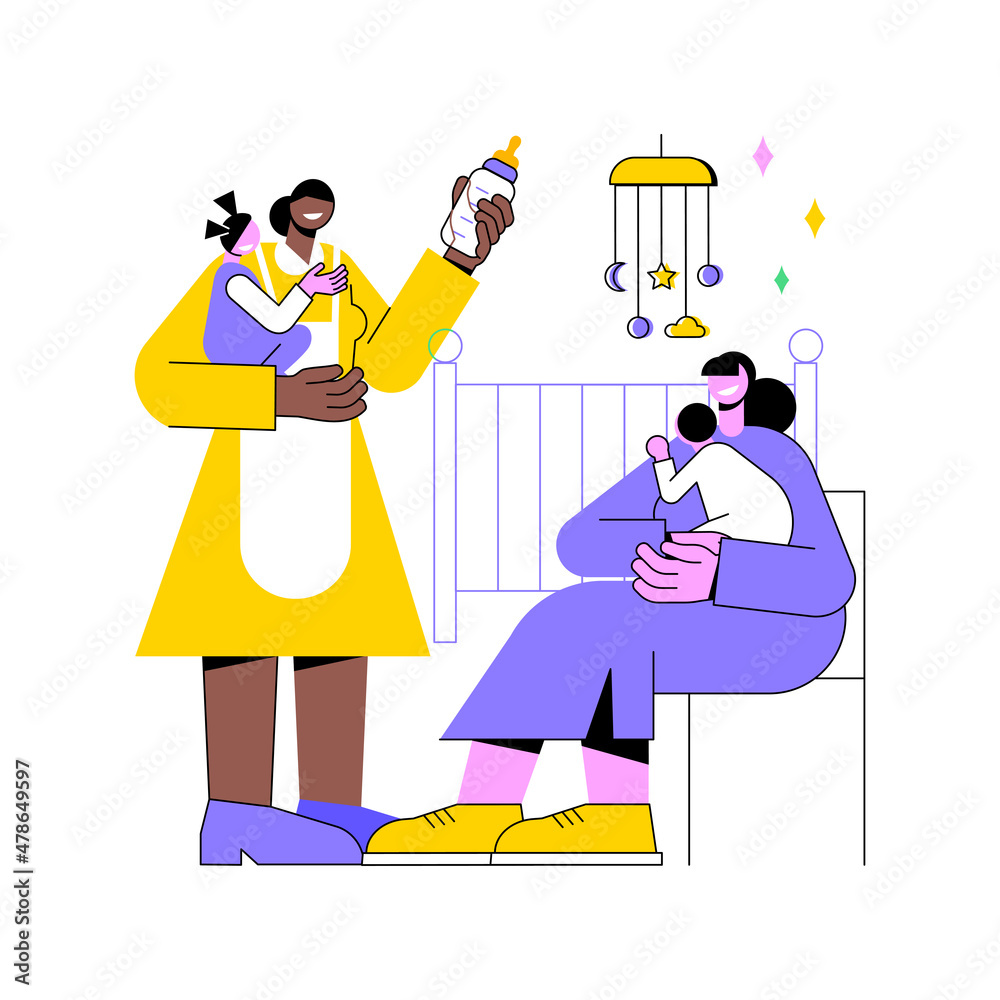 Infant daycare center abstract concept vector illustration. Child care, baby daycare center, infants caregiver, newborn assistance service, early kid development, nursery home abstract metaphor. Infant daycare center abstract concept vector illustration. Child care, baby daycare center, infants caregiver, newborn assistance service, early kid development, nursery home abstract metaphor.