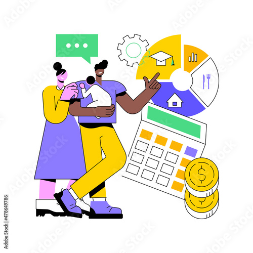 Childcare expenses abstract concept vector illustration. Child care tax credit, family budget, childcare money, daycare expenses, calculation and deduction, financial plan abstract metaphor.