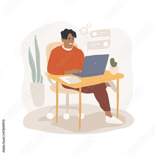 Intelligent tutoring system isolated cartoon vector illustration. AI-based tutoring system, student chats with bot, automated tutor, education application, interactive software cartoon vector.