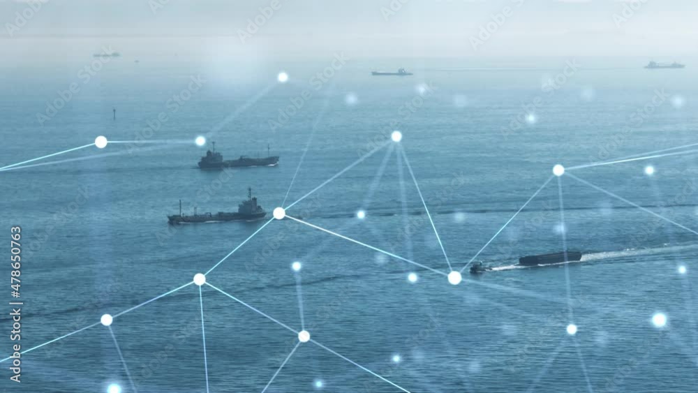Maritime transportation and communication network concept. Shipping industry.