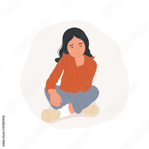 Sadness isolated cartoon vector illustration. Sad girl feeling desperate, people psychology, socio-emotional development, kids lifestyle, frustration state, negative thinking cartoon vector.