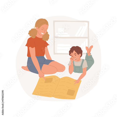 Tutoring isolated cartoon vector illustration. Teenager tutoring with pupil, teens first job and lifestyle, girl having summer work indoor, getting knowledge together cartoon vector.