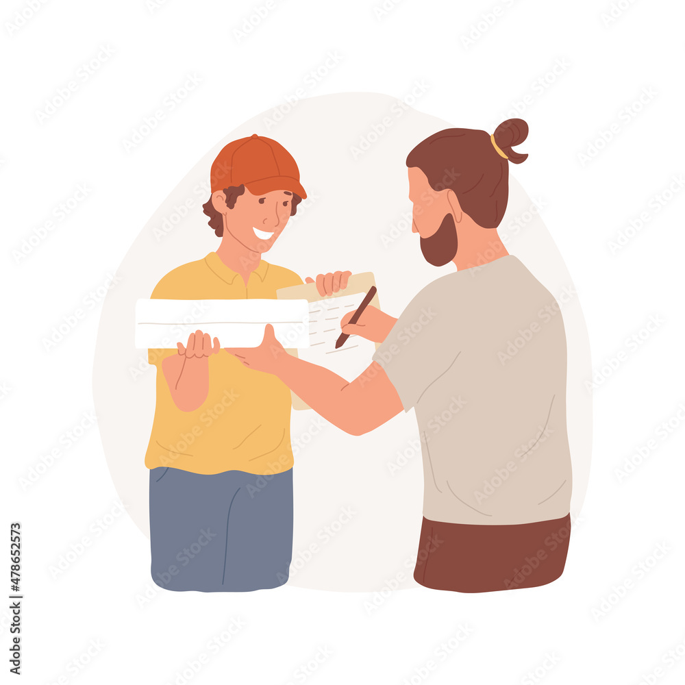 Delivery isolated cartoon vector illustration. Smiling teen delivering pizza box, boy gaining work experience, teenager first job, summer work, order delivery service cartoon vector.