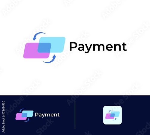 Logo design payment with two payment sign cards, cash transfer, fast online payment, online payment, digital , online transfer. crypto wallet, credit card concept, virtual money balance, vector