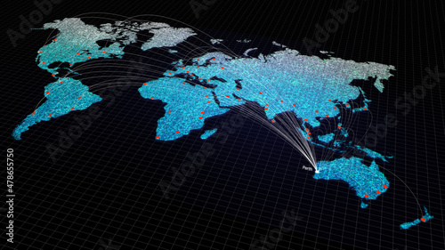 Global connectivity from Perth, Australia to other major cities around the world. World map element of this clip furnished by NASA : https://visibleearth.nasa.gov/collection/1484/blue-marble photo