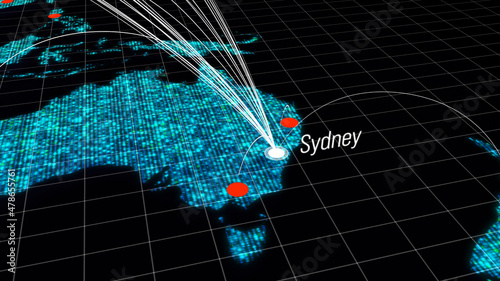 Photography Global connectivity from Sydney, Australia to other major cities around the world