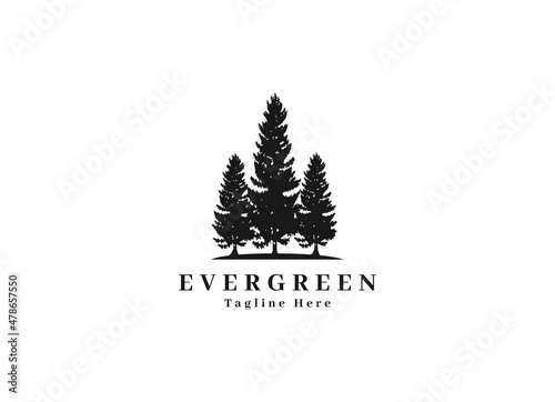 Rustic Retro Vintage cedar, cypress, larch, spruce, pine, pinus, evergreen, coniferous, conifer, fir, hemlock trees logo design