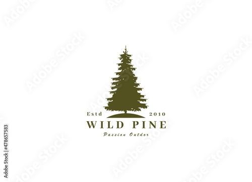 Rustic Retro Vintage cedar, cypress, larch, spruce, pine, pinus, evergreen, coniferous, conifer, fir, hemlock trees logo design photo