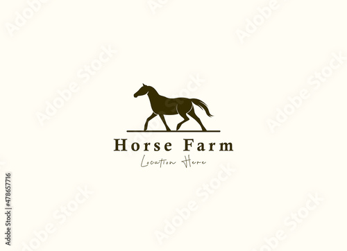 Horse silhouette for vintage retro rustic countryside western country farm ranch logo design