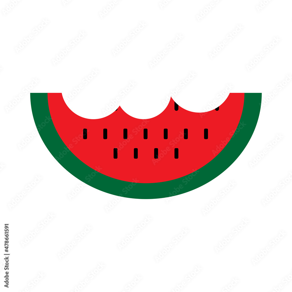 Watermelon icon. Bite slice. Cartoon art. Flat icon. Summer season. Green and red. Vector illustration. Stock image. Watermelon icon. Bite slice. Cartoon art. Flat icon. Summer season. Green and red. Vector illustration. Stock image.