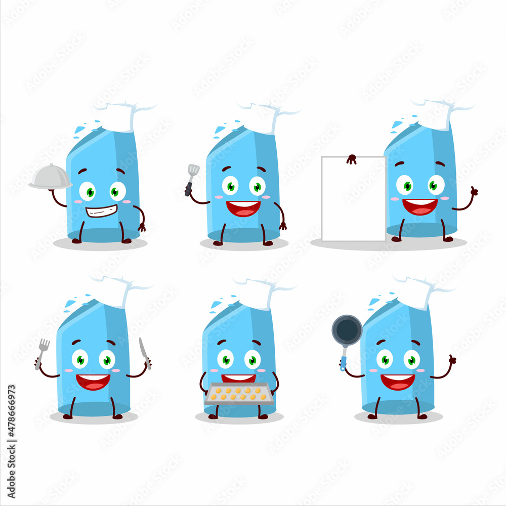 Cartoon character of blue chalk with various chef emoticons Cartoon character of blue chalk with various chef emoticons