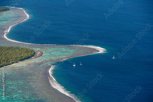Sailboats off Tetiaroa Atoll Tropical Islands of French Polynesia