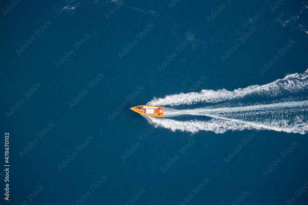 Naklejka premium Speed Boat Tropical Islands of French Polynesia. Capital City Papeete on Tahiti