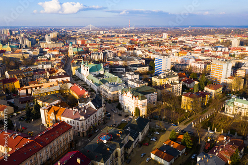 Aerial view of historical part of Rzeszow town at day, Poland
