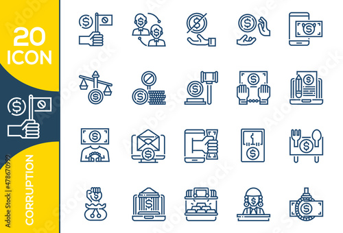 Fototapeta Set of corruption Related Vector Line Icons