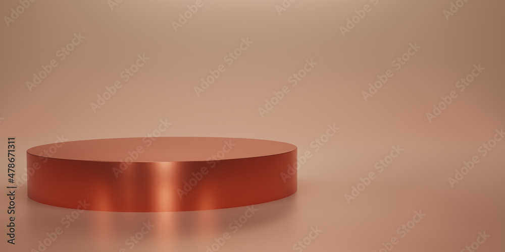 Shiny orange round pedestal or podium with studio backdrops. Blank display or clean room for showing product.Copy space for texts. Minimalist mockup for podium display or showcase. 3D rendering. Shiny orange round pedestal or podium with studio backdrops. Blank display or clean room for showing product.Copy space for texts. Minimalist mockup for podium display or showcase. 3D rendering.