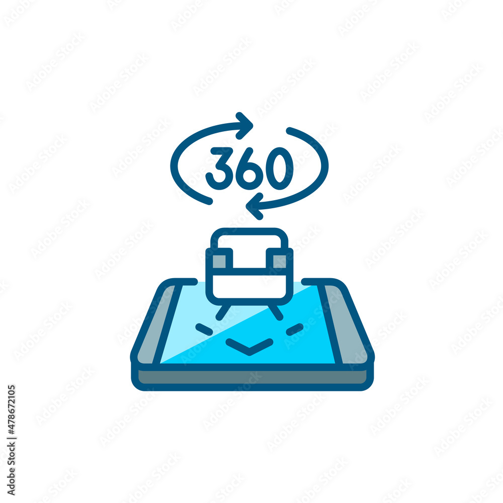 Augmented reality technology used in interior design shopping. 3d chair on an isometric phone. Pixel perfect, editable stroke color icon Augmented reality technology used in interior design shopping. 3d chair on an isometric phone. Pixel perfect, editable stroke color icon