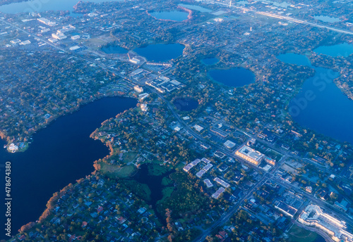 Aerial view of City of Orlando in the morning 