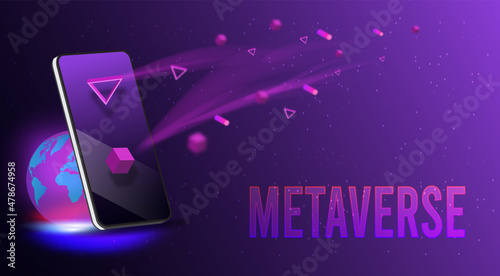 Concept of Future digital technology 3D metaverse, a virtual reality technology for users on smartphones and digital devices colorful background. Vector illustration eps10