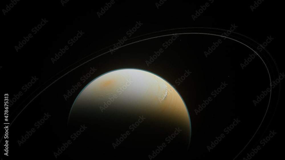 Planet saturn on the dark. Saturn planet from space. 3D illustration