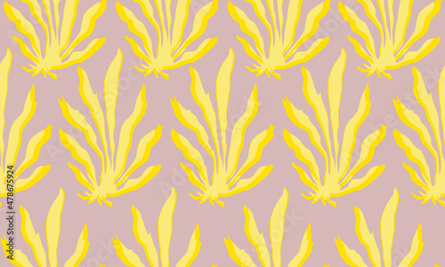 Yellow flower pattern. floral ornament element in boho style isolated vector illustration on crimson color background Modern design, postcard, interior or fabric design ideas. © Kullaya