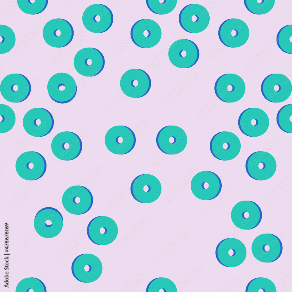 Pastel green donut circle pattern. Arranged in groups on a pink background. The design concept is a fabric pattern, wallpaper. Pastel green donut circle pattern. Arranged in groups on a pink background. The design concept is a fabric pattern, wallpaper.