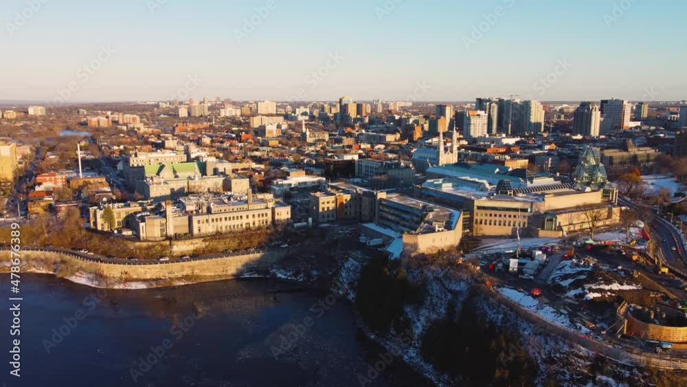 Aerial view of downtown Ottawa Byward Market and the National Gallery at sunset in early winter Aerial view of downtown Ottawa Byward Market and the National Gallery at sunset in early winter