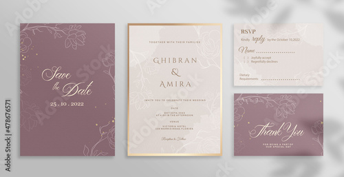 Minimalist Elegant Wedding Invitation Set with Red Background