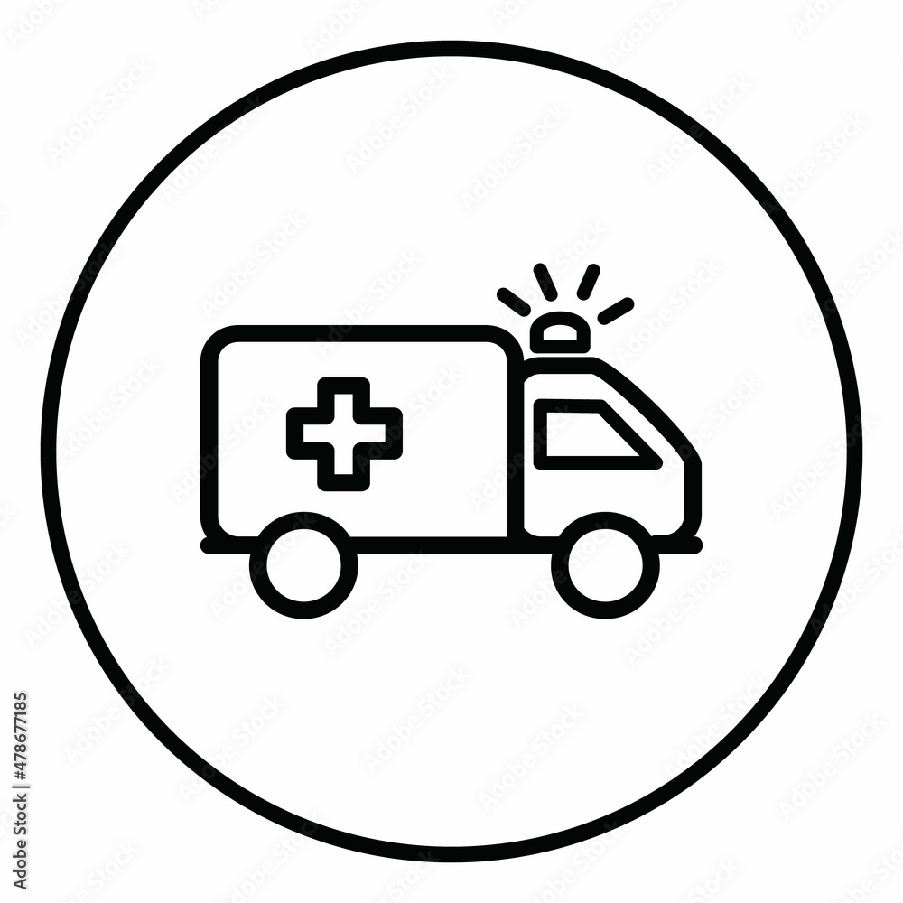 Ambulance in circle line icon, black outline. Ambulance in circle line icon, black outline.