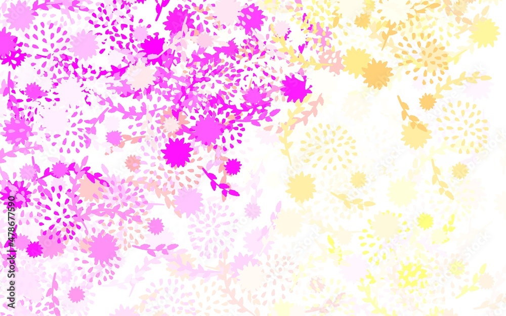Light Pink, Yellow vector doodle texture with flowers, roses.