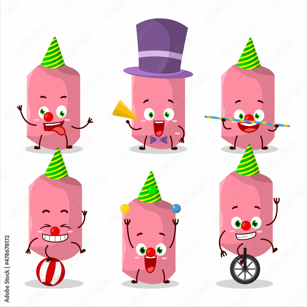 Cartoon character of pink chalk with various circus shows