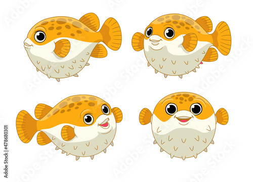 Cartoon Set of Cute Puffer Fish