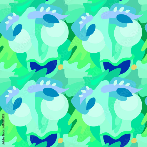 An ornament with a human face. Vector seamless pattern. Design print for textile, fabric, wallpaper, background.