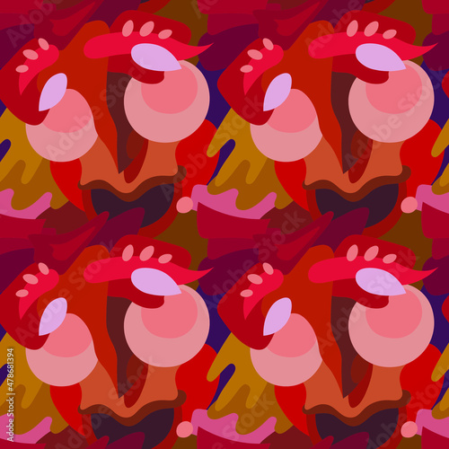 An ornament with a human face. Vector seamless pattern. Design print for textile, fabric, wallpaper, background.