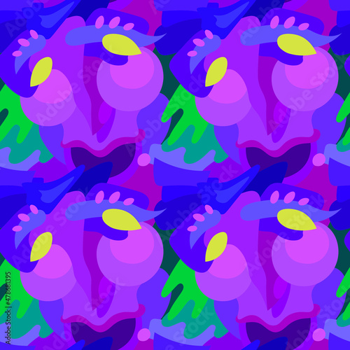 An ornament with a human face. Vector seamless pattern. Design print for textile, fabric, wallpaper, background.