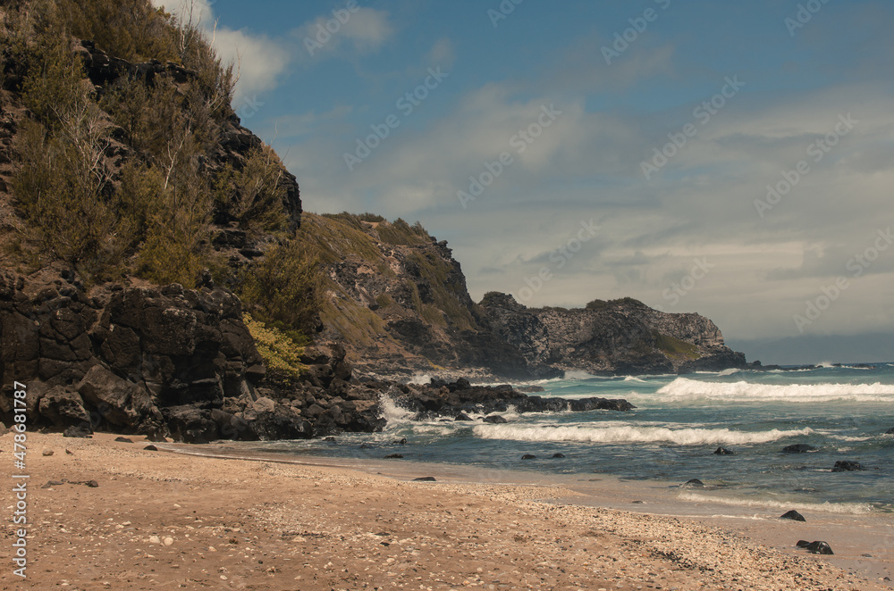 Panoramic landscape, beach view from West side, Hawai, Maui, 2022