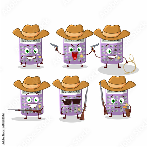 Cool cowboy purple calculator cartoon character with a cute hat