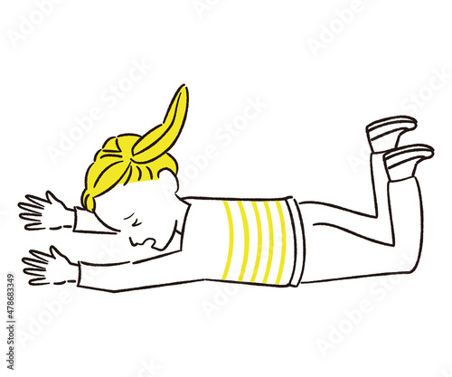 手描き1color  　転ぶ女の子