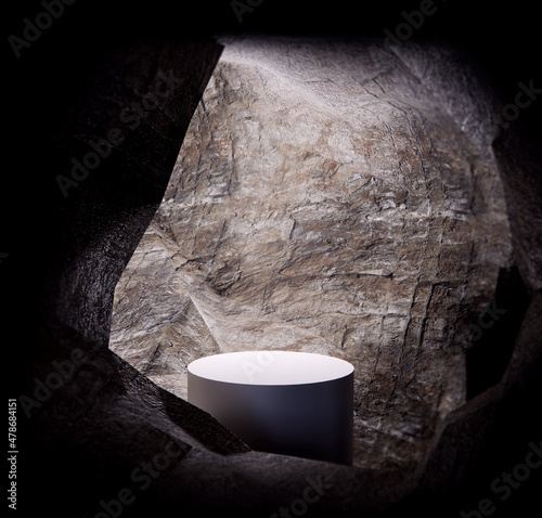 isometric podium inside cave 3d rendering scene