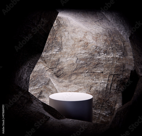 Fototapeta Naklejka Na Ścianę i Meble -  isometric podium inside cave 3d rendering scene