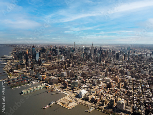 Helicopter view of Manhattan on a sunny day
