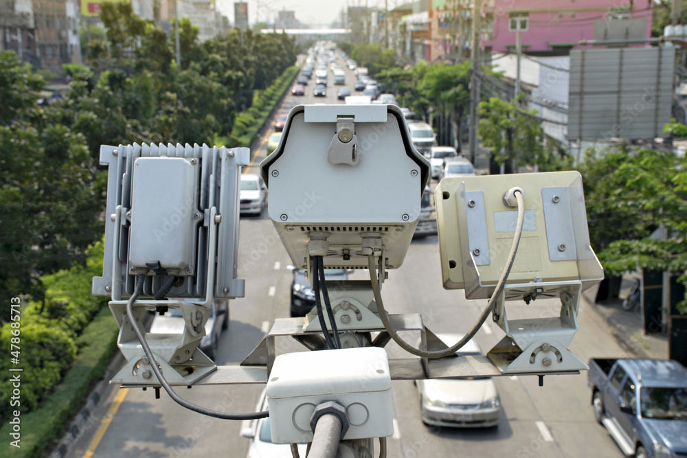 Speed camera car in Thailand.Concept for surveillance on highway street.