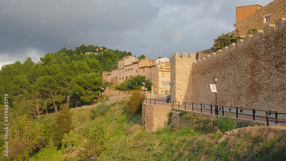 Medieval Wall Of The Castle Of Alcazar On The Slopes Of Sopena In Segorbe, Spain. wide panning, 4k Medieval Wall Of The Castle Of Alcazar On The Slopes Of Sopena In Segorbe, Spain. wide panning, 4k