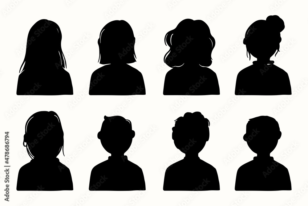 Avatar profile icon set human silhouette display. Head black icon. Avatar profile icon set human silhouette display. Head black icon.