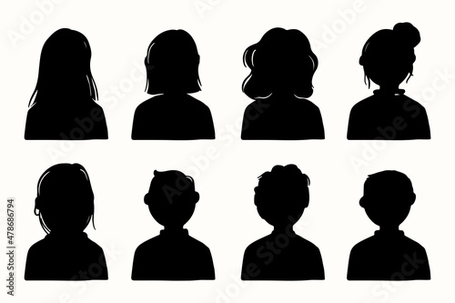 Avatar profile icon set human silhouette display. Head black icon.