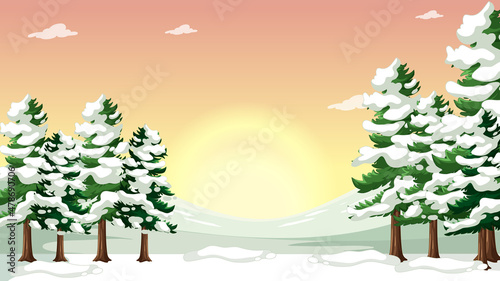 Thumbnail design with snow covered pine trees