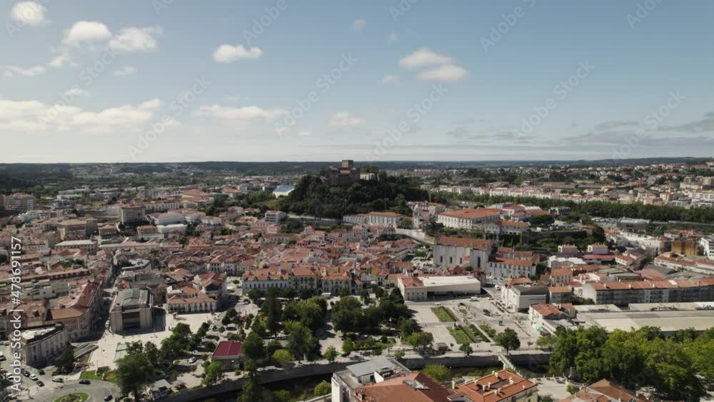 Drone flight reveals layout of Leiria city, with its castle in center Drone flight reveals layout of Leiria city, with its castle in center