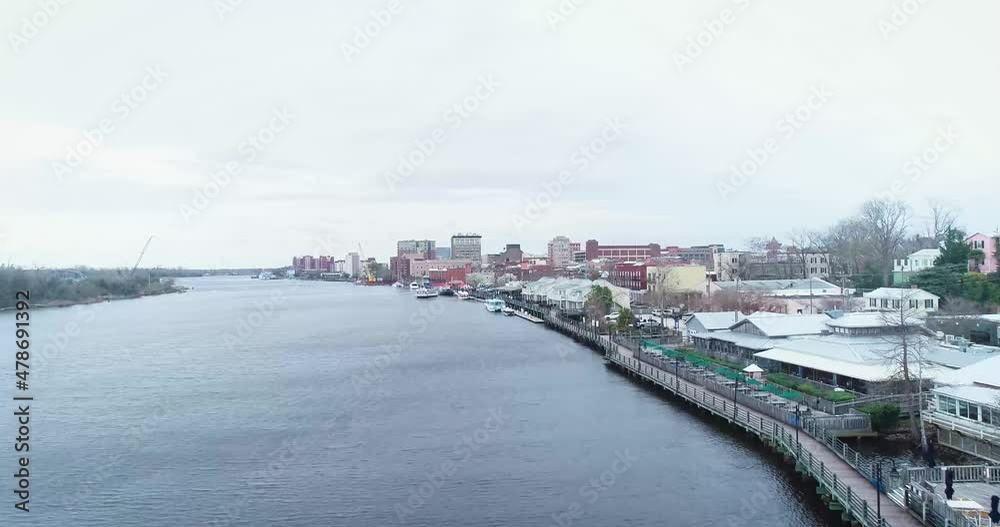 Aerial Drone Shot of Wilmington Harbor in the Afternoon, North Carolina - United States of America Aerial Drone Shot of Wilmington Harbor in the Afternoon, North Carolina - United States of America