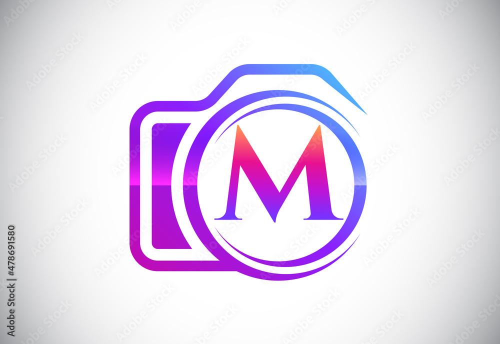 Initial M monogram letter with a camera icon. Logo for photography business, and company identity Initial M monogram letter with a camera icon. Logo for photography business, and company identity